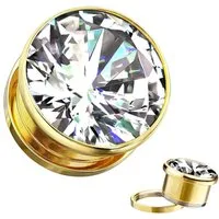 Taffstyle Plug Ohr Tunnel mit großen eingefassten klarem Zirkonia Kristall (Eleganter Ohr Plug Tunnel mit funkelndem Zirkonia Stein in mehreren Farben)