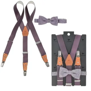 Sir Redman Hosenträger Jungen Set mit Fliege Kids Lilac Mayson 25mm. Frische Flieder-Farbtöne für festliche Frühlings- und Sommerfeste.