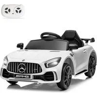 LALAHO Elektro-Kinderauto Elektroauto Kinderauto Benz Mercedes AMG GTR, 2,4G Fernbedienung, 12V,4.5 Ah, Fernsteuerung 2,4GHz,2 x35W Motors,Bluetooth,Musik,USB