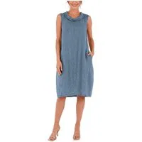 dy_mode Midikleid Damen Leinenkleid Luftiges Midi Sommerkleid Ballonkleid Strandkleid in Unifarbe, Wasserfallkragen, mit seitlichen Eingriffstaschen