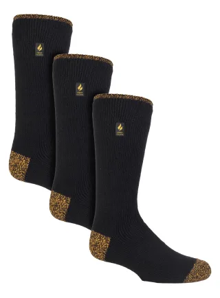 3 Paar Multipack Mens Long Thermal Work Socks | Heat Holders | Thick Knee High Heavy Duty Boot Socks - Black