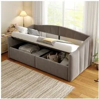 Merax Daybett Polsterbett mit Lattenrost & Armlehnen (Kinderbett Jugendbett, 1 tlg), Tagesbett Samtstoff Schlafsofa 90x200cm mit hydraulischem Bettkasten