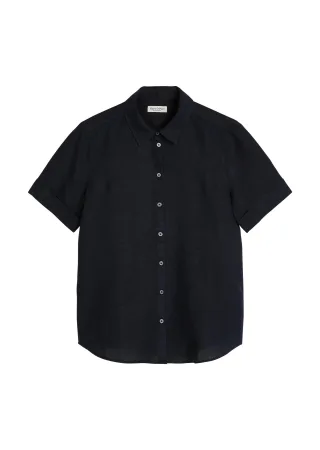 Marc OPolo Casual - Kurzarm-Leinenbluse regular Deep Night Blue - Gr. - 36
