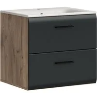 welltime Waschbeckenunterschrank FLORENZ, Breite 60 cm, inkl. Waschbecken, hängende Montage (2-St., TOPSELLER) hochwertige MDF Front, Griff schwarz, Badschrank, Bad