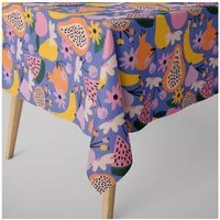 SCHÖNER LEBEN. Tischdecke SCHÖNER LEBEN. Tischdecke aus Baumwolle Retro Pop Obst Blumen lila bun, handmade