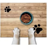 Sporty Napfunterlage Napfunterlage Hund Katze Unterlage für Näpfe Futtermatte Holz Look, rutschfest