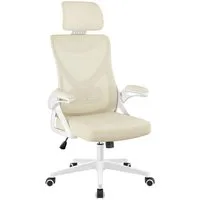 Yaheetech Drehstuhl Bequemer Bürostuhl Ergonomischer Schreibtischstuhl, Arbeitsstuhl mit Hochklappbaren Armlehnen & Verstellbarer Kopfstütze