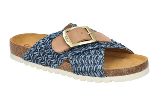 Gabor 83.032.46 Bequeme Damen Pantoletten in Blau marine/Cognac - Glattleder/...