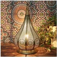 Casa Moro Nachttischlampe Orientalische Tischlampe Monza Gold, marokkanische Laterne, ohne Leuchtmittel, für elektrische und Kerzenbeleuchtung IRL610