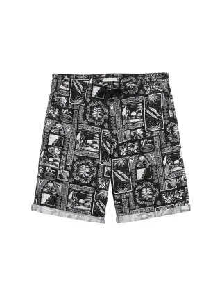 Denim Tom Tailor - Relaxed Shorts mit Leinenanteil black white hawai print - Gr. - M