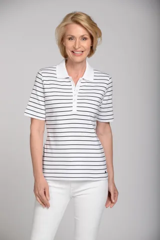 CLARINA - Ganzjahres NOS Poloshirt,1/2 A 100 weiss-marine - Gr. - 46