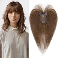 LuxusKollektion Toupet Toupet Damen Topper Clip Echthaar 27cm (Wispy Pony) #4 Mittelbraun