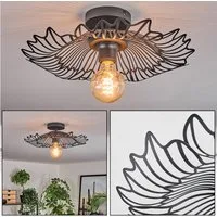 hofstein Deckenleuchte Deckenlampe aus Metall in Schwarz, ohne Leuchtmittel, Schirm in Gitter-Optik (40cm) Lichteffekt, 1x E27, ohne Leuchtmittel
