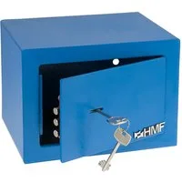 HMF Möbeltresor Safe Tresor klein mit Schlüssel, Schließfach mit Doppelbartschloss, 23 x 17 x 17 cm, blau