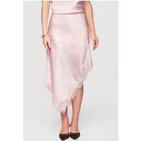 OMBRE Midirock Midi Rock Asymmetrisch Spitze Cocktail Rose M (kein Set, 1-tlg) Asymmetrischer Saum, Spitze