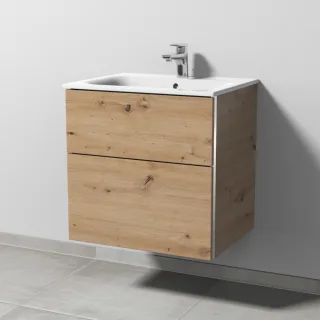 Sanipa 3way Waschtischunterbau zu Geberit Renova Plan Slim Waschtisch mit 2 Auszügen, Eiche Natural- BR68685