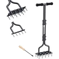 SURFOU Vertikutierer Rasenlüfter Aerifizierer für Rase Belüften Lawn Aerator 2-in-1, (Rasenbelüfter Vertikutierer 15 Spikes Belüften mit Gartenwerkzeuge), T-Griff Rasenspecht Handvertikutierer Verdichtete Böden Rasenpflege