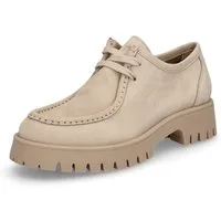 MIDS MINKA Damen Schnürschuh sand aus Nubukleder mit Mokassinnaht, Blockabsatz & Profilsohle