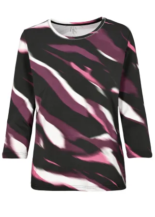 CLARINA - Rdh.-Shirt, 3/4 Arm, Druck aubergine-azalee - Gr. - 48
