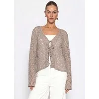 SASSYCLASSY Blusenjacke Spitzen Blusenjacke mit Bindebänder Damen Leichtes Jäckchen mit tiefem V-Ausschnitt und ausgestellten Ärmeln