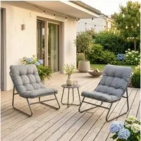 casa.pro Sitzgruppe, (Set, 3-tlg), »Malmö« Couchtisch mit 2 Sesseln Kissen Metall Dunkelgrau