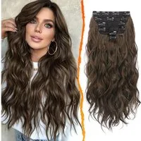 LuxusKollektion Kunsthaar-Extension Clip in Extensions 50CM Wellige Haarverlängerungen 6 Stück Braun