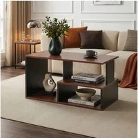 en.casa Couchtisch, »Trond« mit 3 Ablagefächern 80x40x42 cm Schwarz/Walnuss