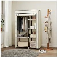 HOMCOM Stoffschrank Klappbarer Kleiderschrank Faltbare Garderobe in Vlies-Optik (Kleiderständer, 1-St., Faltschrank) Cremeweiß, 103 x 43 x 162,5 cm