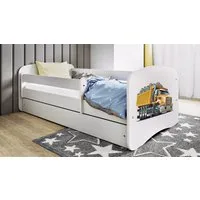 Raumhirsch Furniture Kinderbett 70x140, 80x160, 80x180 cm - Komplettset mit Matratze & Schublade (Bett für Jungs, Einzelbett für Kinder 2–12 Jahre mit Rausfallschutz), verschiedene Farben & Designs
