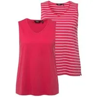Ulla Popken Longtop Top 2er-Pack Ringel/uni V-Ausschnitt ärmellos (2-tlg)