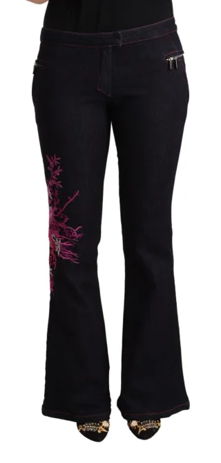 Exte Damen Schwarze Baumwoll-Mid-Waist Flared Jeans