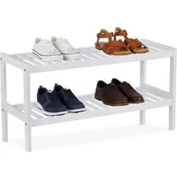relaxdays Schuhregal aus Bambus, weiß, 2 Ablagen