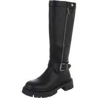 Ital-Design Modische Stiefel mit Reißverschluss für Damen - Alltagsschuh Plateaustiefel (90417927) Blockabsatz Stiefel in Schwarz