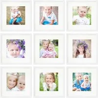 PHOTOLINI Bilderrahmen Sets quadratisch 30x30 cm aus MDF Holz mit Acrylglas & Zubehör, für 9 Bilder (9er Set), 9er Set Weiß mit Passepartouts für Bilder in 20x20 cm