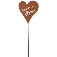Levandeo® Dekoobjekt, Stele Herz Garten-Deko H75cm Willkommen Rost Rostdeko Gartenstecker