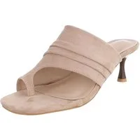 Ital-Design Damen Mules mit Absatz und gerafftem Design Zehentrenner (91849521) Pfennig-/Stilettoabsatz Sandalen & Sandaletten in Hellbraun