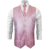 Paul Malone Anzugweste Herren Hochzeitsweste mit Plastron Set 2tlg pink paisley - Bräutigam (Set, 2-tlg., mit Weste und Plastron) rosa pink V94, Gr. 52 (M)