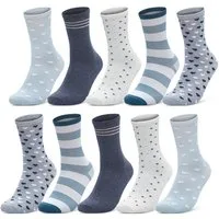 sockenkauf24 Basicsocken 10 Paar Damen Socken Mehrfarbig Streifen Punkte (34924, 39-42) Herzen Maritim Baumwolle