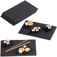 relaxdays Servierplatte Schieferplatte rechteckig 6er Set, Schiefer