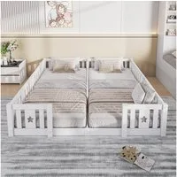 FUROKOY Kinderbett Bodenbett 2-in-1 Massivholzbett Holzbett, Doppelbett 90x200cm, Ohne Lattenrost,Weiß,für Familien mit 2 Kindern
