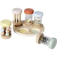 vertbaudet Spielzeug-Musikinstrument 5er-Set musikalische Baby Rasseln aus Holz FSC®, 5er-Pack