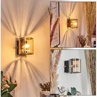 hofstein Wandleuchte Wandlampe aus Metall/Glas in Schwarz/Bernstein, ohne Leuchtmittel, moderne Up&Down-Leuchte mit Lichteffekt, Schalter am Gehäuse, G9