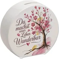 speecheese Spardose Du machst unser Leben wunderbar Spardose Baum mit Blumen