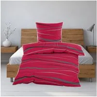Casa Colori Bettwäsche Biber Bettwäsche 135x200 cm Rot mit Wellenmuster, Biber, 2 teilig, Weich, warm & farbintensiv – ideal für Winterabende