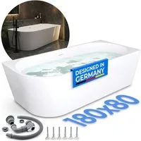Belvit Badewanne halbfreistehend & freistehend aus Acryl – Eckbadewanne oder oval, Links, Mittig & Rechts, in 180x80 - 170x78 cm, mit Ablaufgarnitur