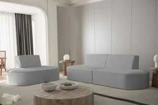 Sofaset Designersofa Set 2-1 MILOT in Stoff Ascot Bukla Grau