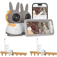 TWUFY Babyphone Split-Screen Babyphone mit 2 Kameras 5" HD Video Babyphone PTZ, Babyphone mit 2 Kameras und Audio, Weinen/Bewegungs/Geräuscherkennung, Bewegungsverfolgung, IR Nachtsicht, 360° Kamera,Temp&Feuchteerfassung