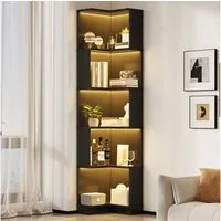 Flieks Bücherregal Standregal Eckregal mit LED-Beleuchtung und 6 Ebenen/5 Ebenen, B63,5/T45/H175 cm 1-tlg., Eckbücherregal mit 5 Fächer L-förmig Hochschrank Eckregal Schwarz