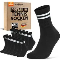sockenkauf24 Tennissocken Damen Sportsocken Premium Retro Crew Socken mit Komfortbund (24-Paar) verstärkte Ferse & Fußspitze, gepolsterte Sohle, gekämmte Baumwolle
