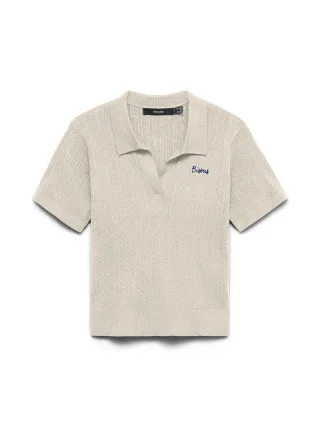 VERO MODA - VMGOLD CABLE SS POLONECK PULLOVER Birch - Gr. - XL